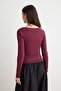 Plum Tulle Detailed Double Look Abstract Window Detailed Fitted Knitted Blouse Twoaw26Bz00098 - 4