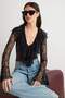 Black V-Neck Flounced Bohemian Lace Bodysuit Tpraw27Bd00014
