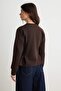 Kahverengi Premium Pileli Peplum Bisiklet Yaka Düşük Kol İnterlok Örme Sweatshirt TWOAW27SW00132 - 4