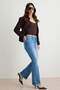 Premium Mavi Orta Esnek Düşük Bel İspanyol Paça Flare Jeans TWOAW27JE00204 - 2