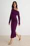 Mürdüm Bodycon/Vücuda Oturan Asimetrik Yaka Maxi Uzun kol Esnek Örme Elbise TWOAW27EL00180