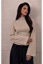 Women's High Neck Corset Detailed Wide Sleeve Blouse - 2
