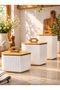 Porcelain Tea Sugar Salt Coffee Pulses Storage Jar with 3-Piece Wooden Stand - 2
