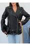 Oversize Women's Long Biker Leather Jacket - 3