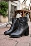 Asper Black Leather Heeled Daily Use Women's Boots - 4