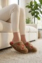 Women's Brown Heart Embroidered Plush House Slippers 3 cm Byndfkb02 - 3