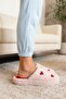 Women's Powder Heart Embroidered Plush House Slippers 3 cm Byndfkb02 - 4
