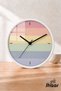 Ceas de perete modern cu color block-uri pastelate dispuse orizontal – dimensiune medie 25 cm – carcasă albă – cu sticlă, silențios – iluminare LED inclusă în pachet