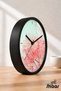 Ceas de perete modern cu copac cu flori roz - Mărime mare XL 42 cm - Carcasă neagră - Cu sticlă, silențios - Iluminare LED inclusă în pachet - 2