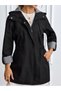 Women's Jacket Collar Waist Elastic Foldable Sleeve Lined Trench Coat - 4