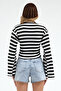 Women's Wide Sleeves Circular Neck Striped Blouse - 6