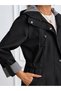 Women's Jacket Collar Waist Elastic Foldable Sleeve Lined Trench Coat - 3