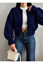 Women's Navy Blue Basic Zippered Knitwear Cardigan