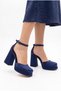 Women's Navy Blue Satin Platform Heeled Shoes, Wedding Dress Shoes (the Molds Are Half a Size Larger) - 4