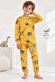 Boy's 100% Cotton Yellow Dinosaur Patterned Pajama Set - 3