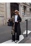 Women's Brown Geometric Patterned Belted Trench Coat - 3