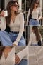 Women's Top with Stretchy Fabric and Button Detail, Cream Beige - 5