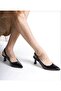 Women's Black Pointed-Toe Patent Leather Ankle-Strap Classic High-Heeled Shoes