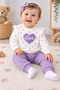 Purple Colored Love Themed Baby Top and Bottom Set