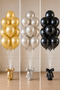 Pack of 12 Metallic 4 Black, 4 Silver Grey, 4 Gold Golden Yellow Shiny Balloon Bouquet Flying with Helium - 4