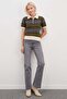 Striped Half Button Polo Collar Short Sleeve Knit Sweater - 2