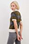 Striped Half Button Polo Collar Short Sleeve Knit Sweater - 8