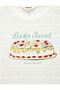 X Sibil Çetinkaya - Short Sleeve Crew Neck T-Shirt with Cake Print and Transparent Lace - 4