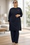 Tricoted Fabric with Rips, Slit Tunic, Elastic Waist Pants, Plus Size, Double Tricoted Set - 4
