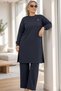 Tricoted Fabric with Rips, Slit Tunic, Elastic Waist Pants, Plus Size, Double Tricoted Set