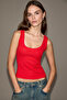 Videta Women's Soft and Flexible Fabric Organic Cotton Hollow Collar Red Undershirt