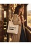 Happiness Printed Gusseted Canvas Shoulder Bag 35X40X10 cm Off-White - 2