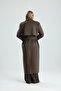 Disere Women's Long Brown Lined Coat with Waist Belt - 8