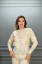 Women's Cream Gray Glitter-Detail Crew Neck Tie-Dye Pattern New Season Stretch Fabric Stretch Knit Sweater - 4