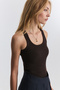 Coffee Colored Ribbed Strap Women's Tank Top - 3