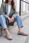 Women's Genuine Leather Oval Toe Moccasin Stitched Drawstring Loafer Casual Shoes Velron Beige Suede - 3