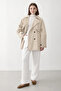 Women's Stone Double-Breasted Collared Lined Trench Coat