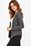 Women's Gray Melange Tweed Look Collarless Oversize Model Buttonless Knitwear Jacket Cardigan - 2