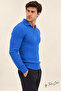 Cobalt Blue Men's Polo Neck Ribbed Knitwear Sweater - 2