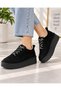 Thick Sole Lace-Up Black Suede Casual Women's Sports Shoes - 3