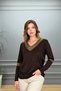 Women's dark brown v-neck lurex lycra relaxed fit fine knit blouse - 6