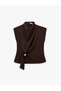 Drapeli High Collar Short Sleeve Crepe Blouse with Metal Accessories - 5