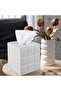 White PU Square Tissue Box Cover,Magnetic Bottom Decorative Facial Tissue Holder for Bathroom,Office,and Bedroom - 3