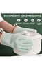 Heat Resistant Silicone Oven Mitts,Waterproof Five-Finger Cooking Gloves,Light Green,2 Pack - 8