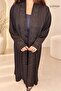 Black Lace Trimmed Nida & Polyester Abaya Maxi Dress - 3