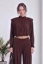 Women's Long Sleeve Crop Top and Tie-Cuff Shalwar Bottom Set Brown, Black - 6