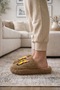 Women's Brown Large Yellow Butterfly Embroidered Detailed Plush Furry House Slippers 3 cm Byndi̇mjsarikel - 4