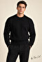 Men's Black Regular Crew Neck Knitwear Sweater