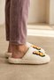 Women's Ecru Large Yellow Butterfly Embroidered Detailed Plush Furry House Slippers 3 cm Byndi̇mjsarikel - 3