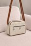 Women's Multi-Compartment Cream-Tan Faux Leather Bag with Frame Detail and Shoulder and Crossbody Straps