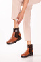 Women's Genuine Leather Snake Patterned Light Sole Double Zipper Boots Elnr.1262 Tan Snake - 4